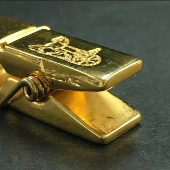 Celine Horse Carriage Gold Tone Clothespin Paper Holder Clip - Picture 4 of 6